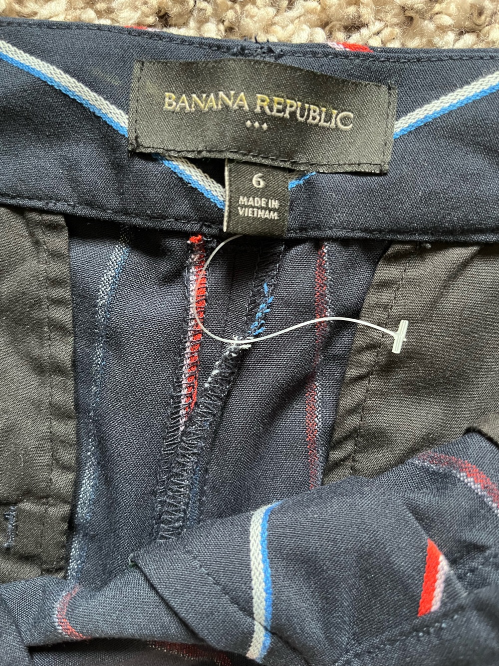Banana Republic Womens Navy Blue Striped Tie Waist Shorts Size 6 High Rise - Picture 7 of 7